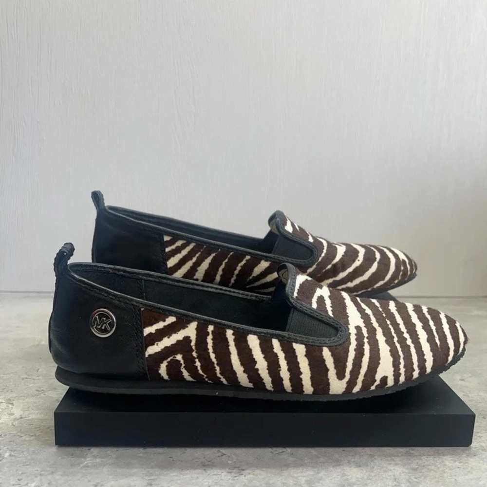 Michael Kors Men’s Zebra-Print Slip-On Loafers - Brown & White - Picture 3 of 5
